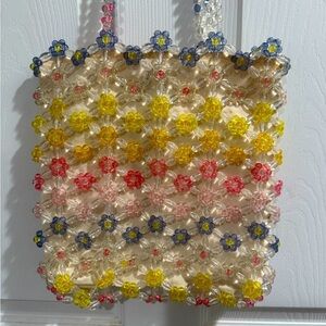 Cynthia Rowley Multicolor Floral Beaded Crochet Tote grannycore